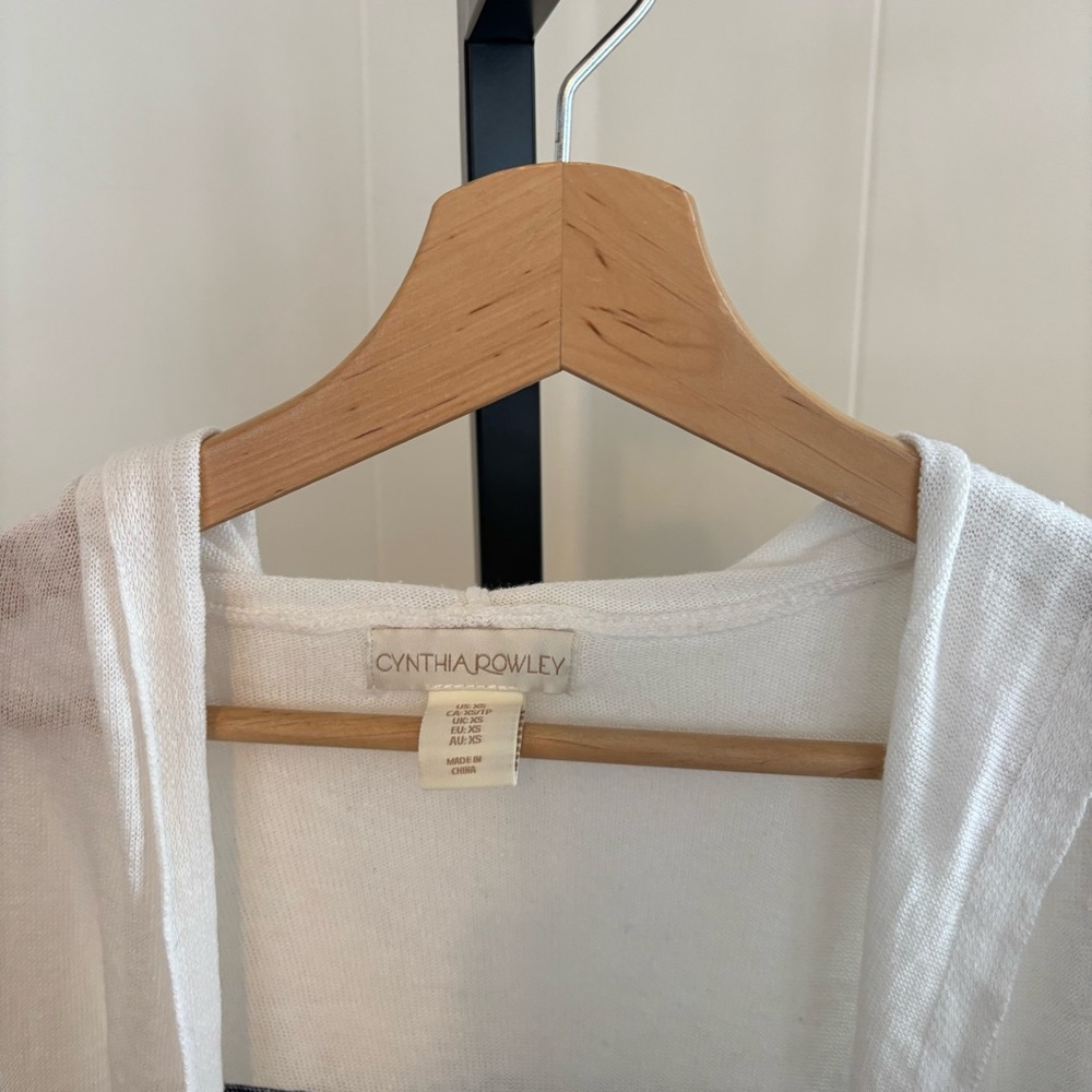 Cynthia Rowley Navy White Stripe Hooded Open Cardigan Linen Blend XS Coastal